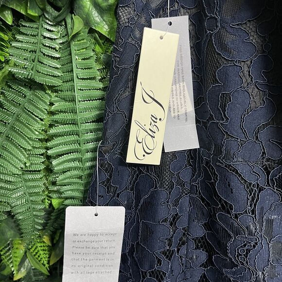 ELIZA J Dress Women 16 Blue High Neck Floral Eye Lash Lace Cocktail NWT 2289 - Picture 5 of 8